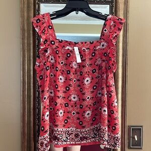 Loft square neck ruffle sleeve top size large new!